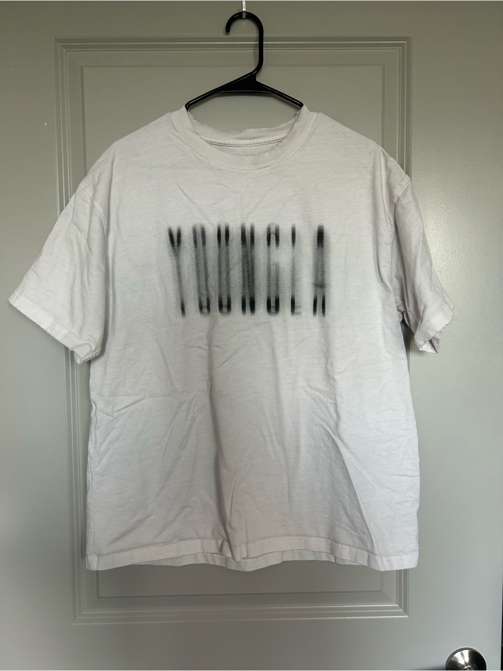 YoungLA White Short-Sleeve Tee with Black Airbrush Logo